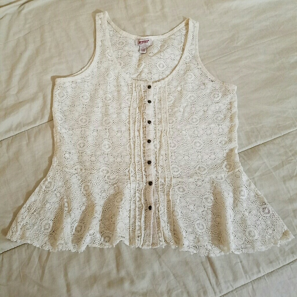 Arizona Jean CO Women Cream Top Blouse L